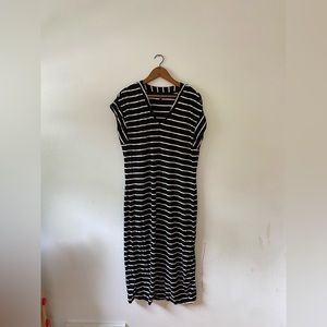 White House Black Market Black & White Striped Midi Dress with Slit Size Med